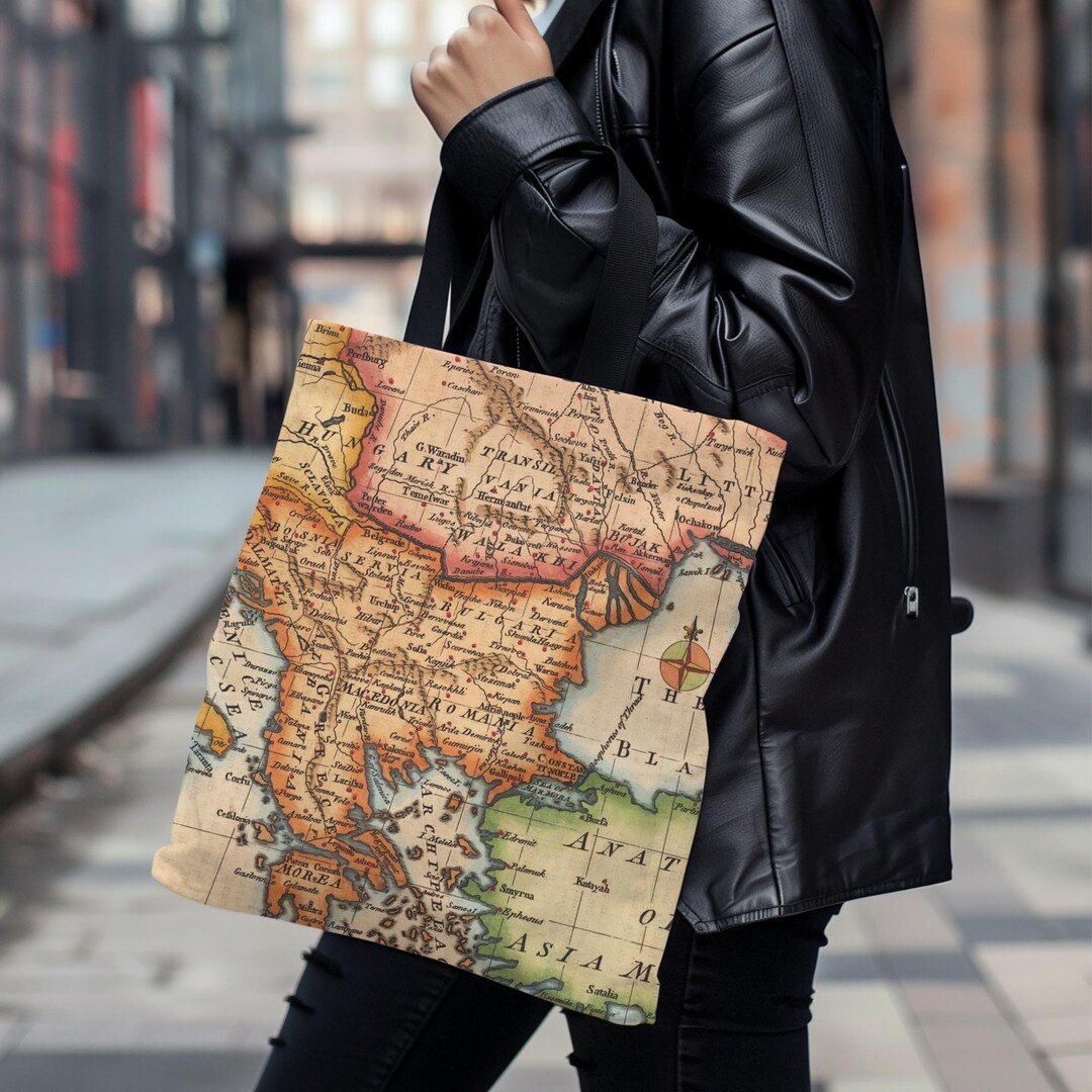 Vintage Map Tote Bag, Antique Cartography Print, Old World Map Design, Historical Travel Tote ...