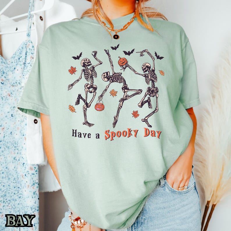 Have a Spooky Day Shirt, Dancing Skeleton Halloween Tee, Vintage Pumpkin Gift for Halloween Lovers Bay