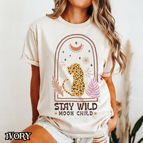 Stay Wild Moon Child Leopard Boho Celestial Tee, Comfort Colors Shirt