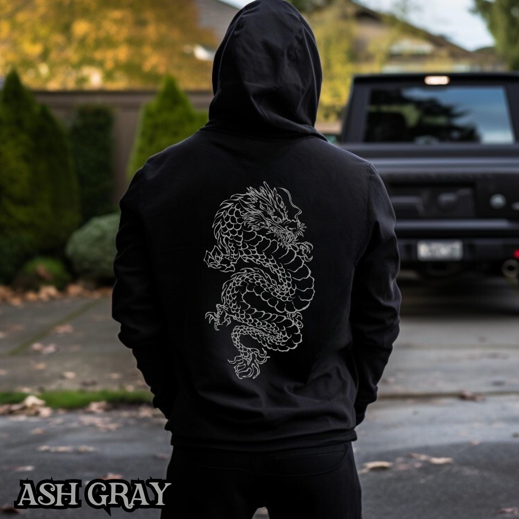 Japanese Dragon Hoodie, Eastern Dragon Graphic Hoodie, Gothic
