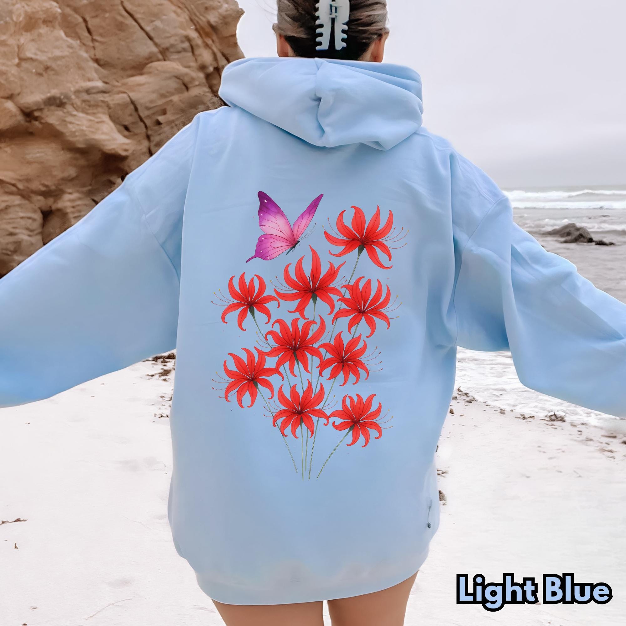 Red Spider Lily Hoodie, Higanbana Flower Sweatshirt, Japanese