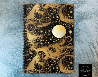 Celestial Moon and Stars Notebook - Magical Crescent Moon, Astrology and Fairycore Journal, Night Sky Journal, Mystical Stars Notebook