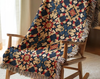 Elegant Damask Woven Blanket, Baroque Floral Tapestry Throw, Traditional Home Decor