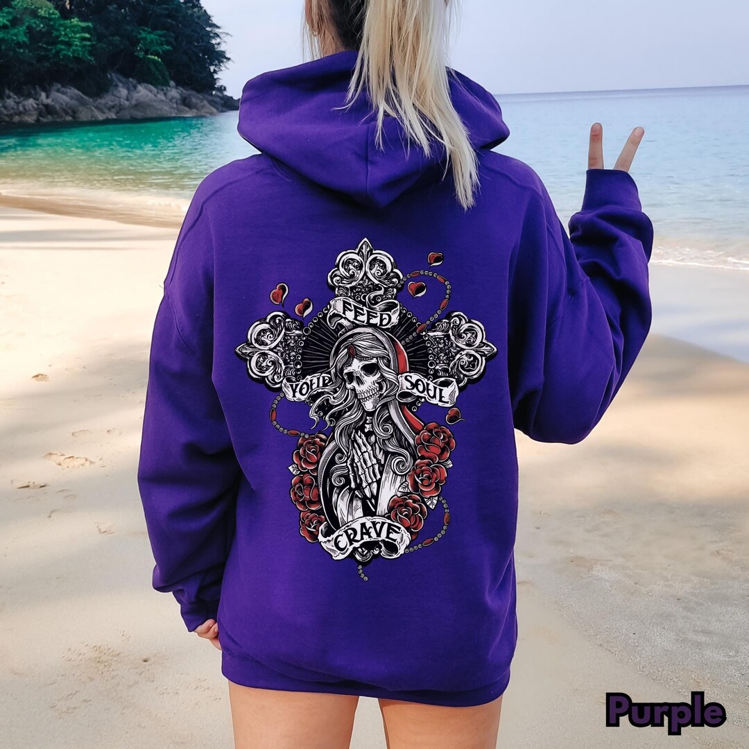 Black Grunge Alt Skull Cross Hoodie main image 1