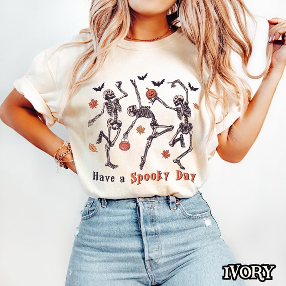 Spooky Skeleton Shirt, Halloween Party Outfit, Skeleton Dance Tee, Retro Fall Fashion, Vintage Halloween Shirt, Pumpkin Design Tee