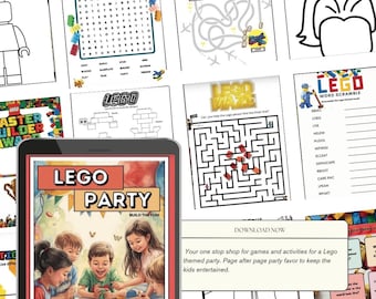 Kids LEGO Birthday Party Games & Activities Printable Favors | Instant Digital PDF Download for Building Fun Brick Block New Challenge Child