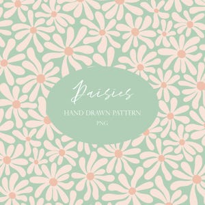 Doodle Daisy Seamless Pattern: Pale Pastel Blue Retro Floral Print (PNG File)