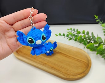 Stitch Keychain 3D gedruckte häkeln Textur Lilo Stitch inspiriert Taschenanhänger nettes Geschenk für Disney-Fans