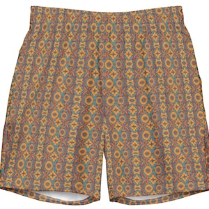 Zwemkleding heren zwembroek mosterdgeel groen geometrische print stijlvol elegant trendy strandkleding zwembadfeest surfvakantie actief cadeau