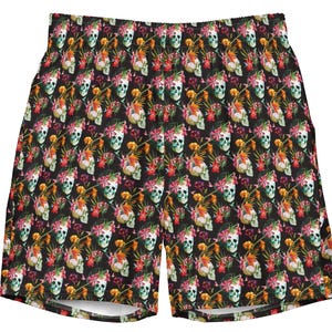 Men&#39;s Tropical Swim Trunks Floral and Skull Print Beach Shorts Hawaiian Quick Dry Swimwear Lightweight Summer Swim Shorts Gift for Him