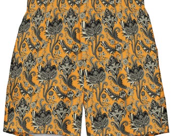 Mustard Paisley Swim Shorts: Mens Designer Resort Wear