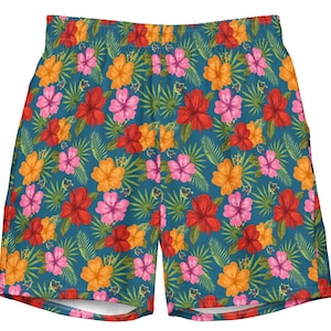 Zwemkleding heren Groene tropische bloemenprint Stijlvol strand Surfen Zwemmen Sportschool Exotische zomer Activewear Cadeau voor mannen