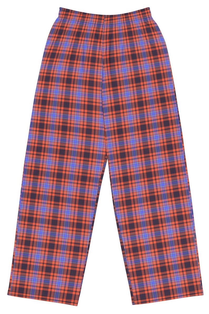 Orange and Purple Unisex Pants - Bold Color Block Trousers, Trendy Casual Bottoms, Relaxed Fit, Modern Plaid Style, Vibrant Fashion Statement