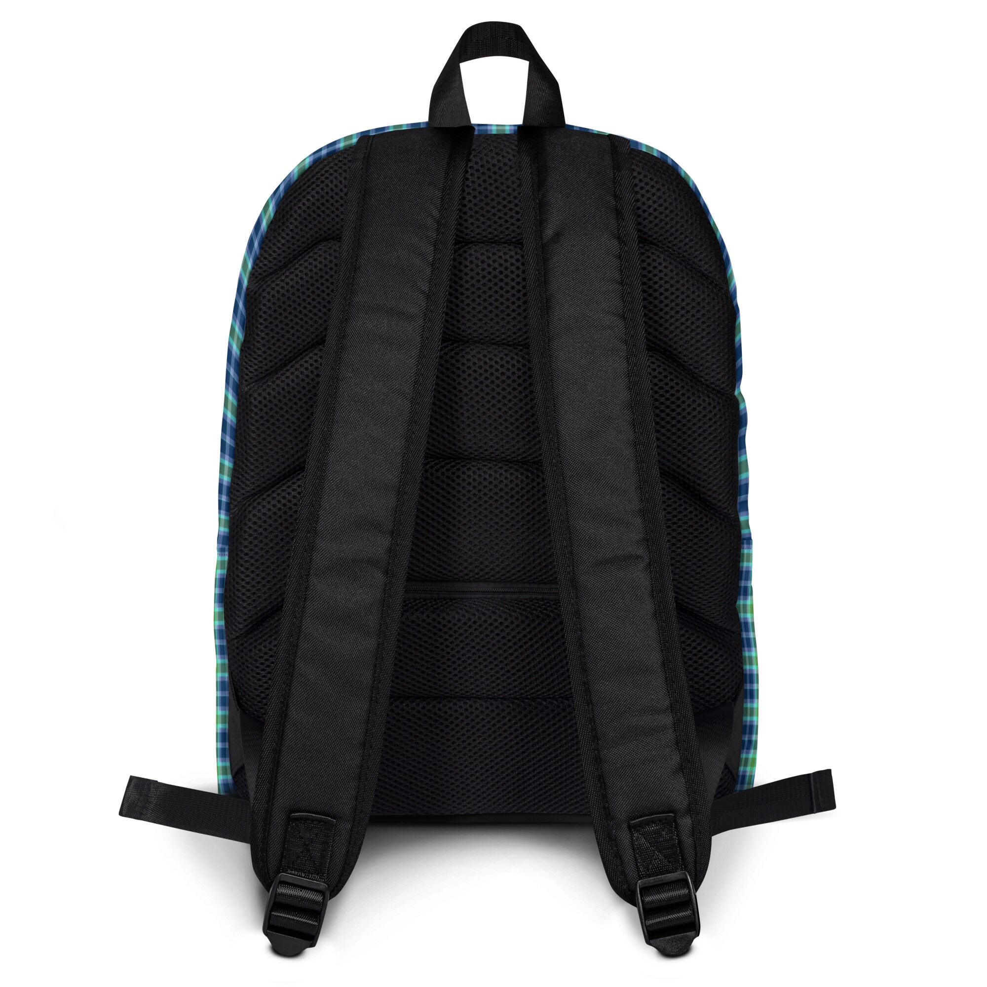 Large Navy Blue Green Plaid Laptop Backpack School Bag Knapsack Blue-green Plaid Backpack: Scottish Style, Laptop  main image 2