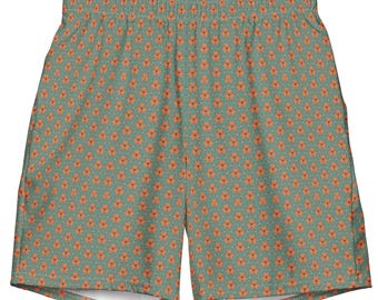 Men's Sage Green Geometric Swim Trunks, Recycled Fabric