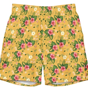 Zwembroek heren tropische bloemen gele basis stijlvolle strand gym- en surfshorts zomerbadmode ideaal cadeau-idee voor mannen zomeroutfit