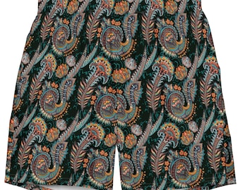 Mens Luxury Resort Swim Trunks Oriental Paisley Print Elegant Beach Shorts Dark Teal Designer Swimwear Gift for Him
