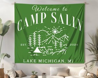 Custom Camp Bachelorette Banner, Camping Bachelorette Decor, Camp Bach Flag,Personalized Cabin Bachelorette Party Flag,Bach club sign banner