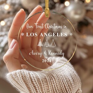 Custom ornament First christmas at location glass ornament, personalized gift for husband & wife, acrylic ornament for christmas tree