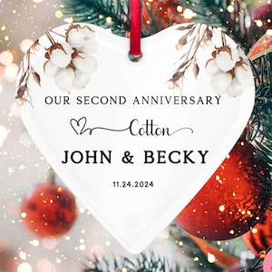 Personalized 2nd Anniversary Ornament, 2nd Year Wedding Anniversary Ornament, Second Year Cotton Anniversary as Husband and Wife