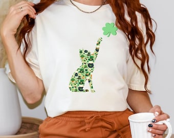 Comfort colors cat shamrock shirt, St Patricks day cat shirt,  st paddys funny cat tshirt, cat mom shirt, gift for cat owner, cat lover gift