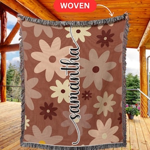 Custom Woven Blanket with name, Floral Tapestry Blanket gift for mom, Personalized woven blanket gift bridemaids, couch blanket woven