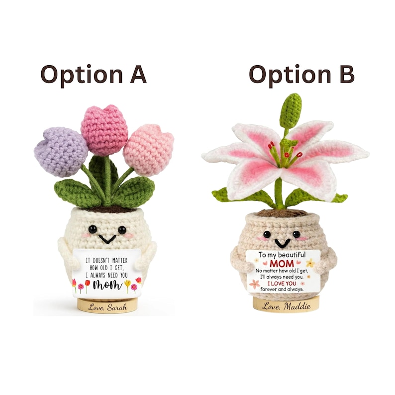 Personalized Crochet Tulip for Mom, Knitted Flower Doll Gift, Custom Mother’s Day Gift, Cute Positive Plant Plush, Gift from Daughter Son image 4