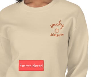 Embroidered Spooky season sweatshirt, halloween pumpkin sweater, embroidered pumpkin sweatshirt, spooky fall season