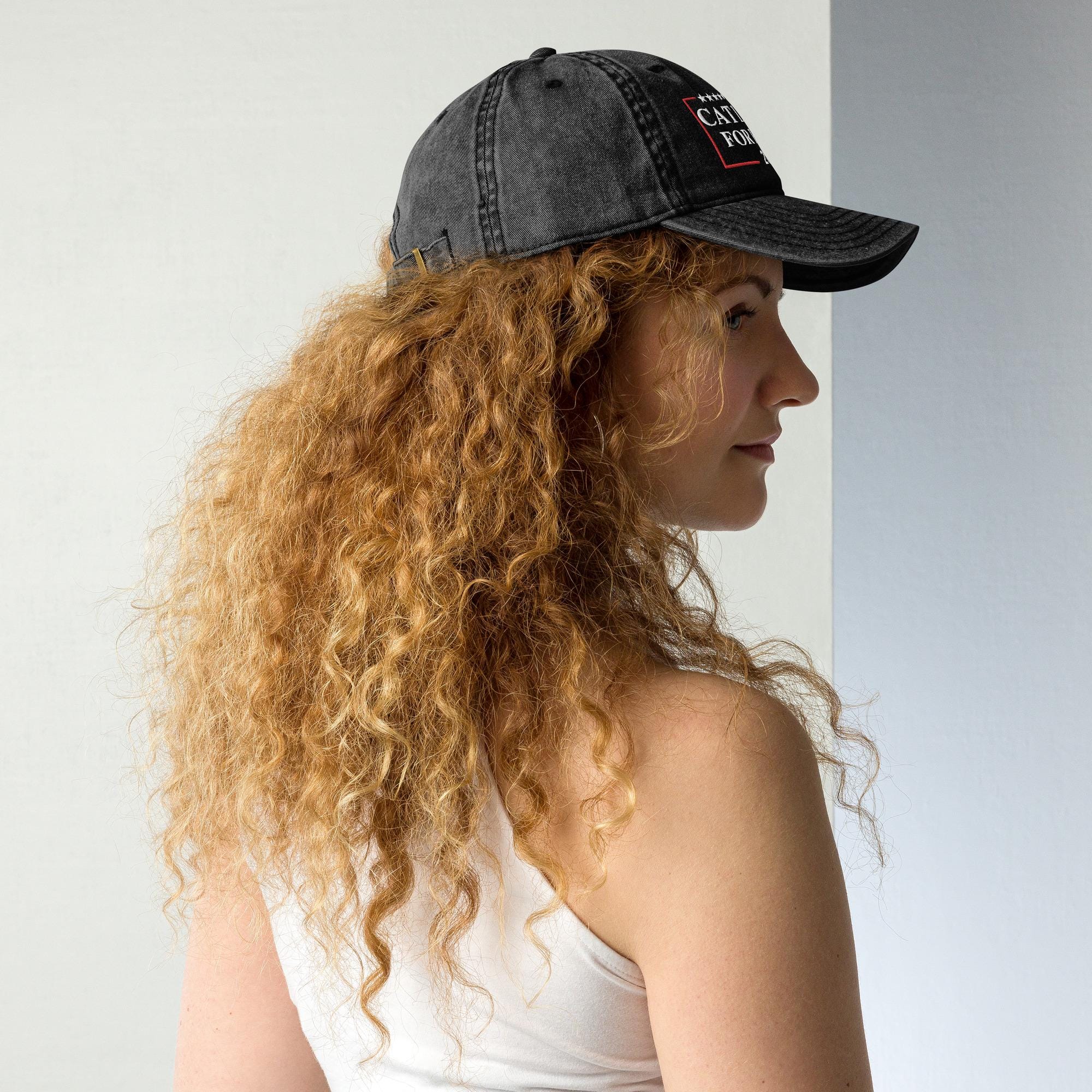 Cat Ladies for Kamala Patriotic Grey Cotton Adjustable Campaign Cap Kamala Harris 2028 Embroidered Trucker Hat Political  main image 3