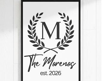 Personalized Family Name Wall Art with Frame, Custom Last Name Sign, Minimalist Home Décor, Wedding  Housewarming Gift,Canvas Board Monogram