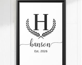 Personalized Family Monogram Wall Art, Personalized Last Name Framed Canvas, Minimal Family Sign, Wedding Housewarming Gift, New Home Decor
