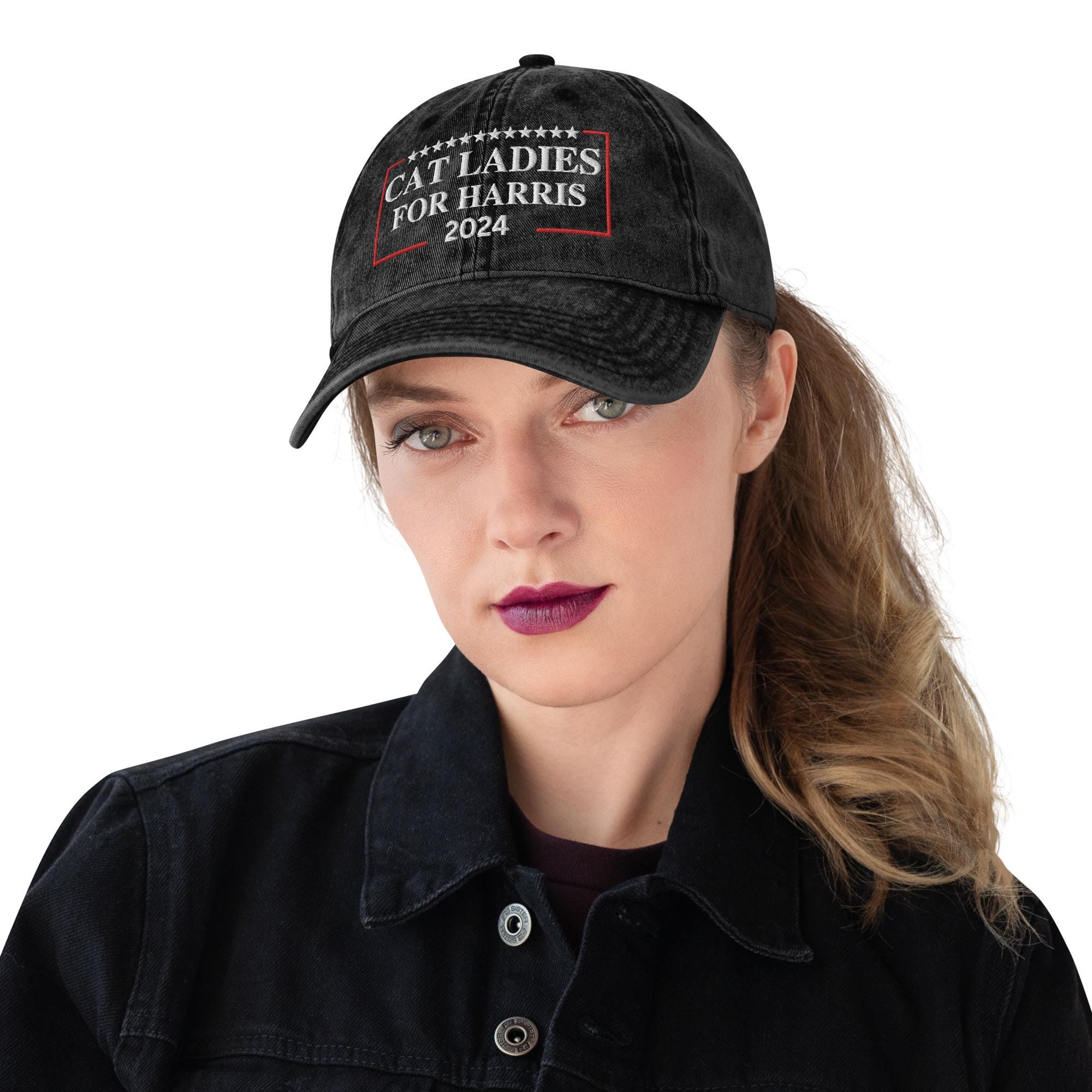 Embroidered Cat Ladies for Harris Cap, Vintage Aesthetic  display picture 1