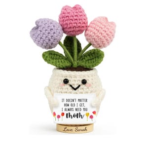 Personalized Crochet Tulip for Mom, Knitted Flower Doll Gift, Custom Mother’s Day Gift, Cute Positive Plant Plush, Gift from Daughter Son image 1