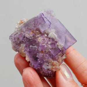 Cubic Purple Fluorite with calcite crystals