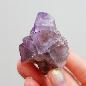 Cubic Purple Fluorite with calcite crystals - beautiful translucency, crystal cluster, natural fluorite crystal