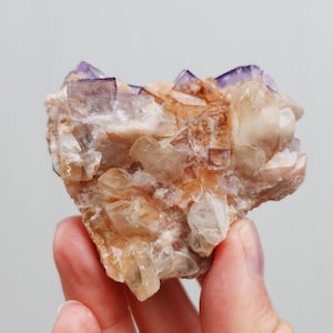Cubic Purple Fluorite with calcite crystals - naturally heart shaped