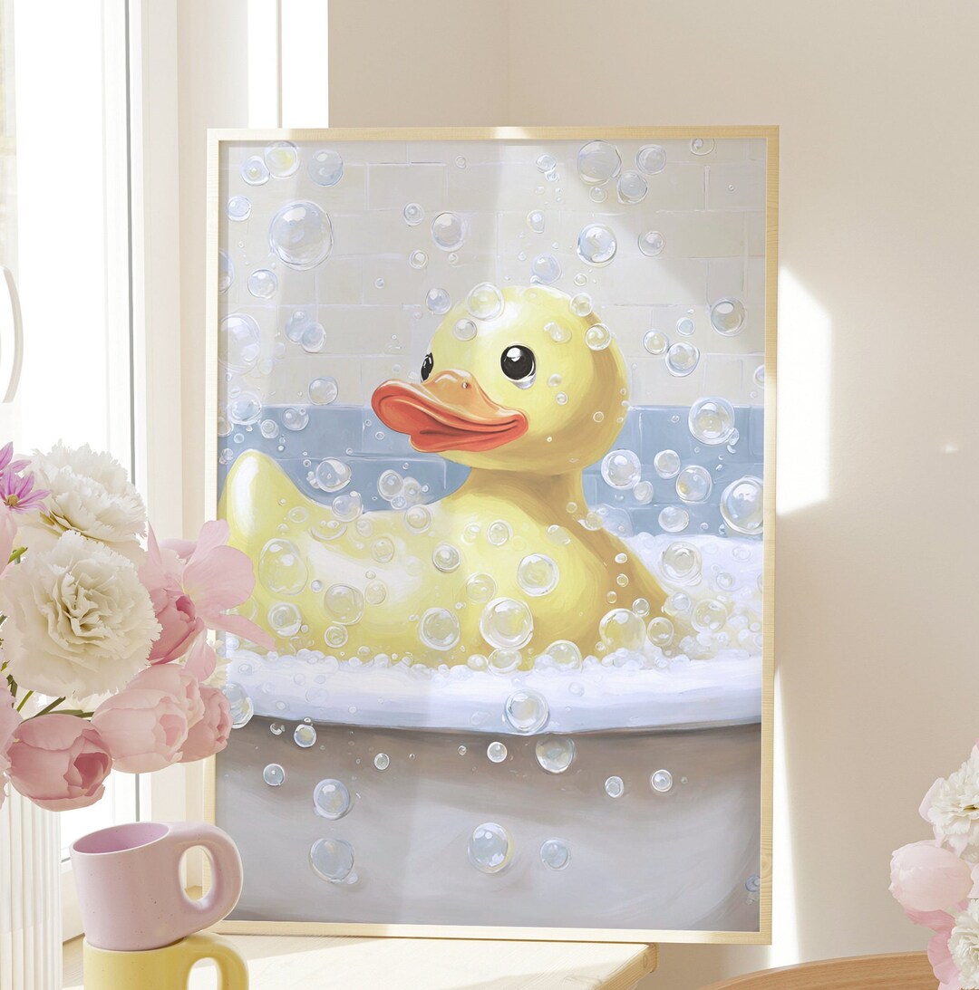 Cute Rubber Ducky Bathroom Wall Art Prints, Rubber Duck Art Print ...