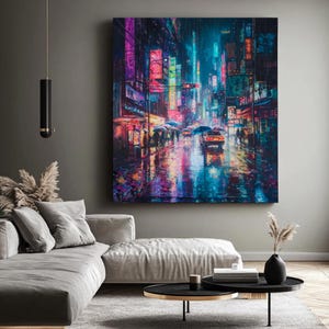 Cyberpunk Neon City - Rainy Japan Oil Digital Art | Printable Wall Art | Futuristic Cyberpunk Oil Decor | Sci-Fi Poster | Instant Download