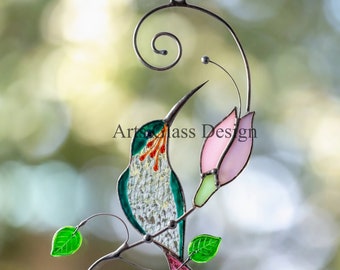 Single Hummingbird Wall Hangings - Custom Bird Suncatcher - Humming Bird Feeder - Stained Glass Bird Sun Catcher - Christmas Gifts