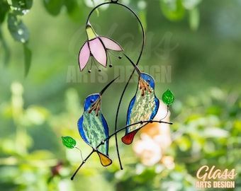 Colibri - tenture de vitrail - cadeau colibri - vitrail personnalisé - attrape-soleil colibri - cadeau fête des mères