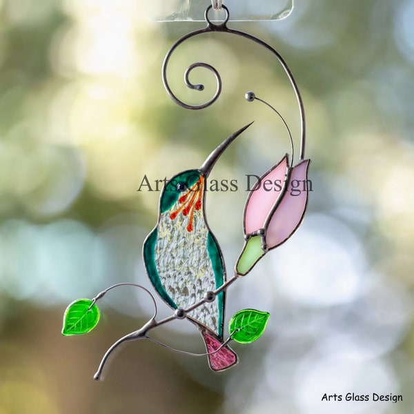 Single Hummingbird Wall Hangings - Custom Bird Suncatcher - Humming Bird Feeder - Stained Glass Bird Sun Catcher - Christmas Gifts