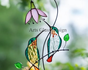 Hummingbird - Stained Glass Window Hanging - Hummingbird Gift - Custom Stained Glass - Hummingbird Suncatcher - Fathers Day Gift