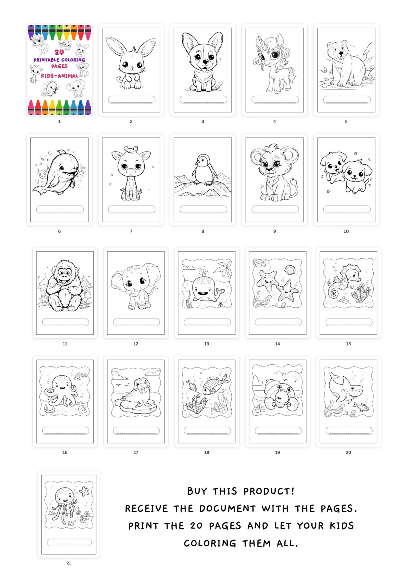 20 Printable Coloring Pages ANIMALS Kids Coloring Pages Kids Coloring ...