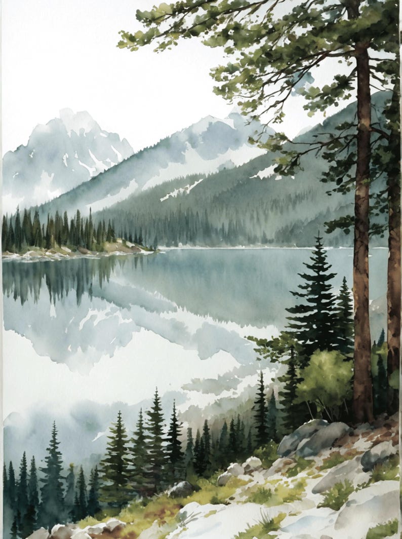 Idaho Landscape Painting Salmon River Watercolor Art Print Mountain ...
