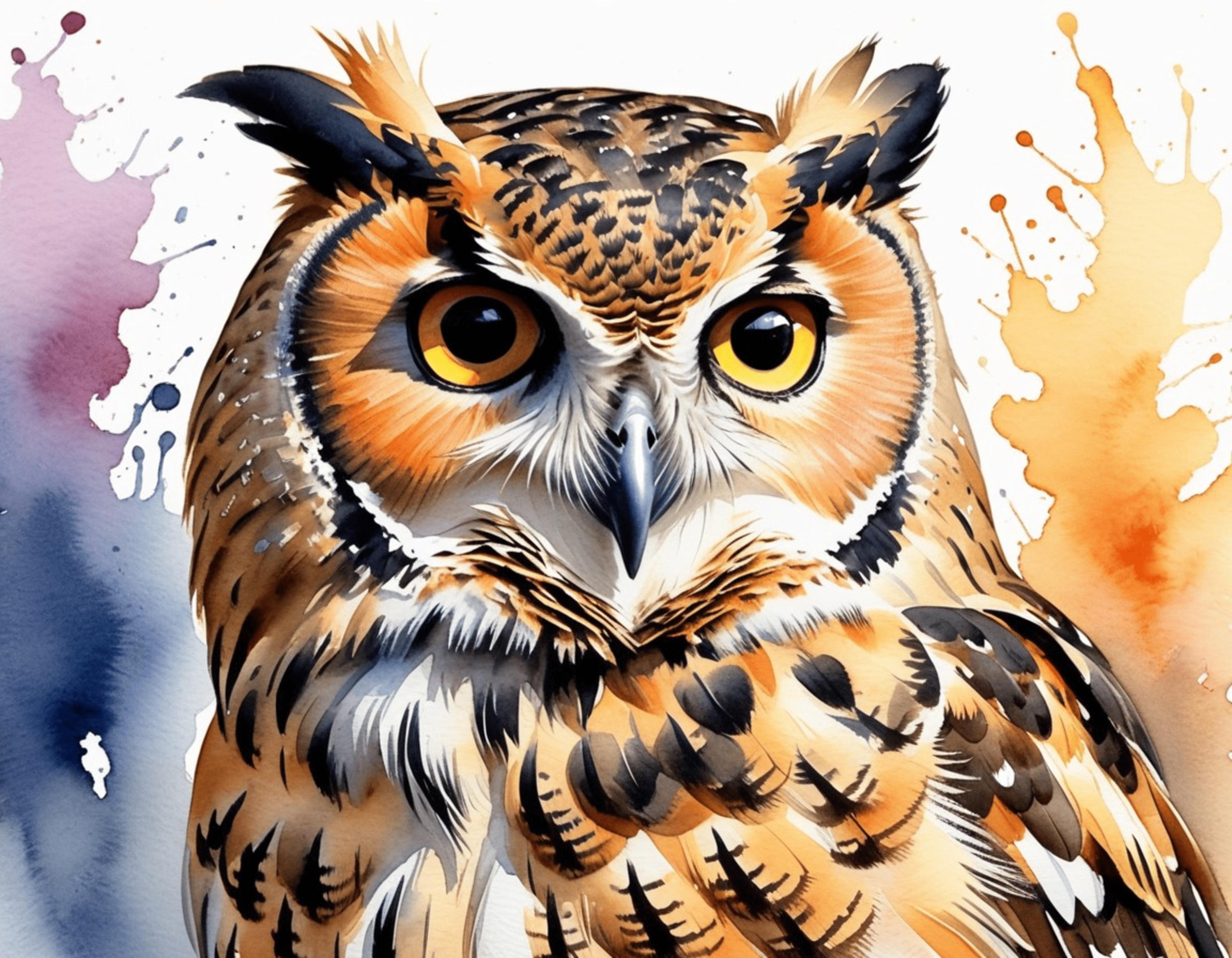 Owl Painting Brown Owl Watercolor Printable Art Print Night Bird of Prey Digital Print Owl Wall Art