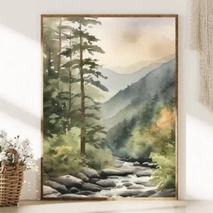 Lachsfluss Malerei Idaho Aquarell Kunstdruck Bergfluss Wandkunst Smoky Fluss Wald Digitaldruck Idaho Natur Kunstwerk Kiefer Baum Kunst