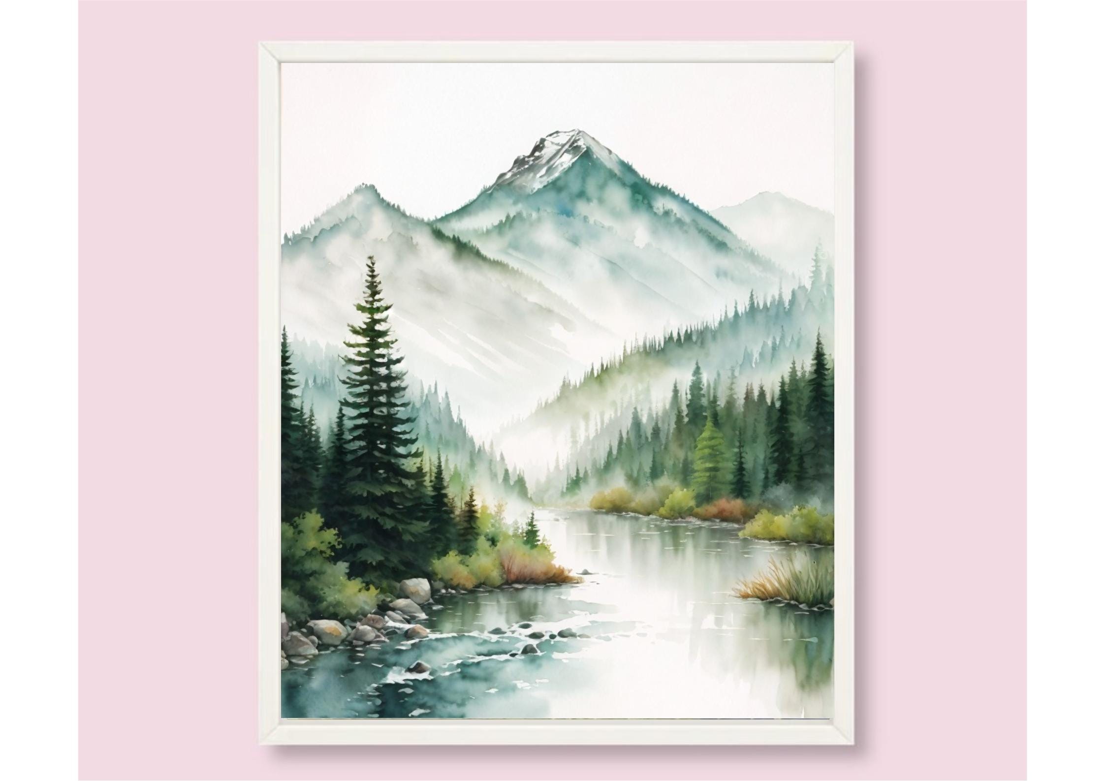 Idaho Landscape Painting Salmon River Watercolor Art Print Mountain ...