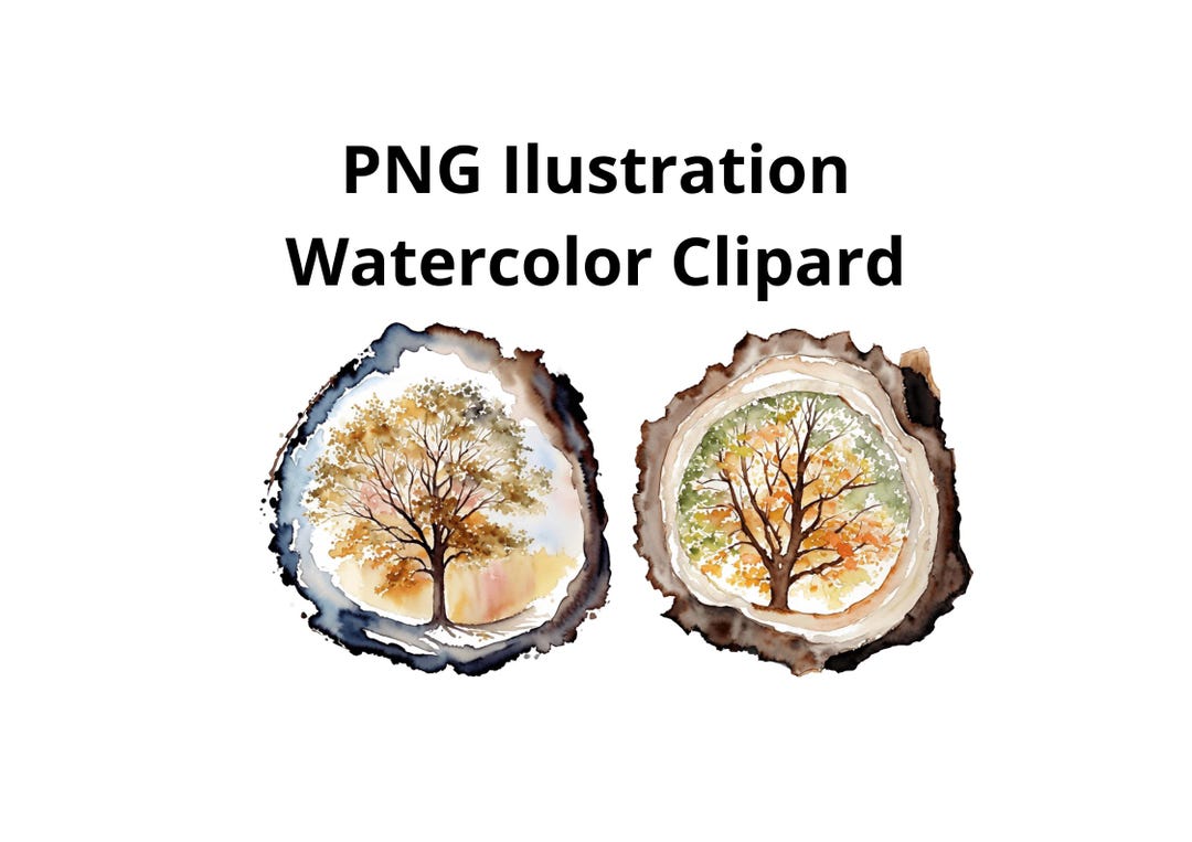 Tree Rings Clips Rt Two Oak Tree PNG Illustrations Tree Ring With Oak Tree Watercolor ...