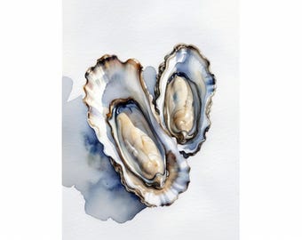 Oyster Shell Watercolor Painting: Sea Animal Art Print (Digital Download)