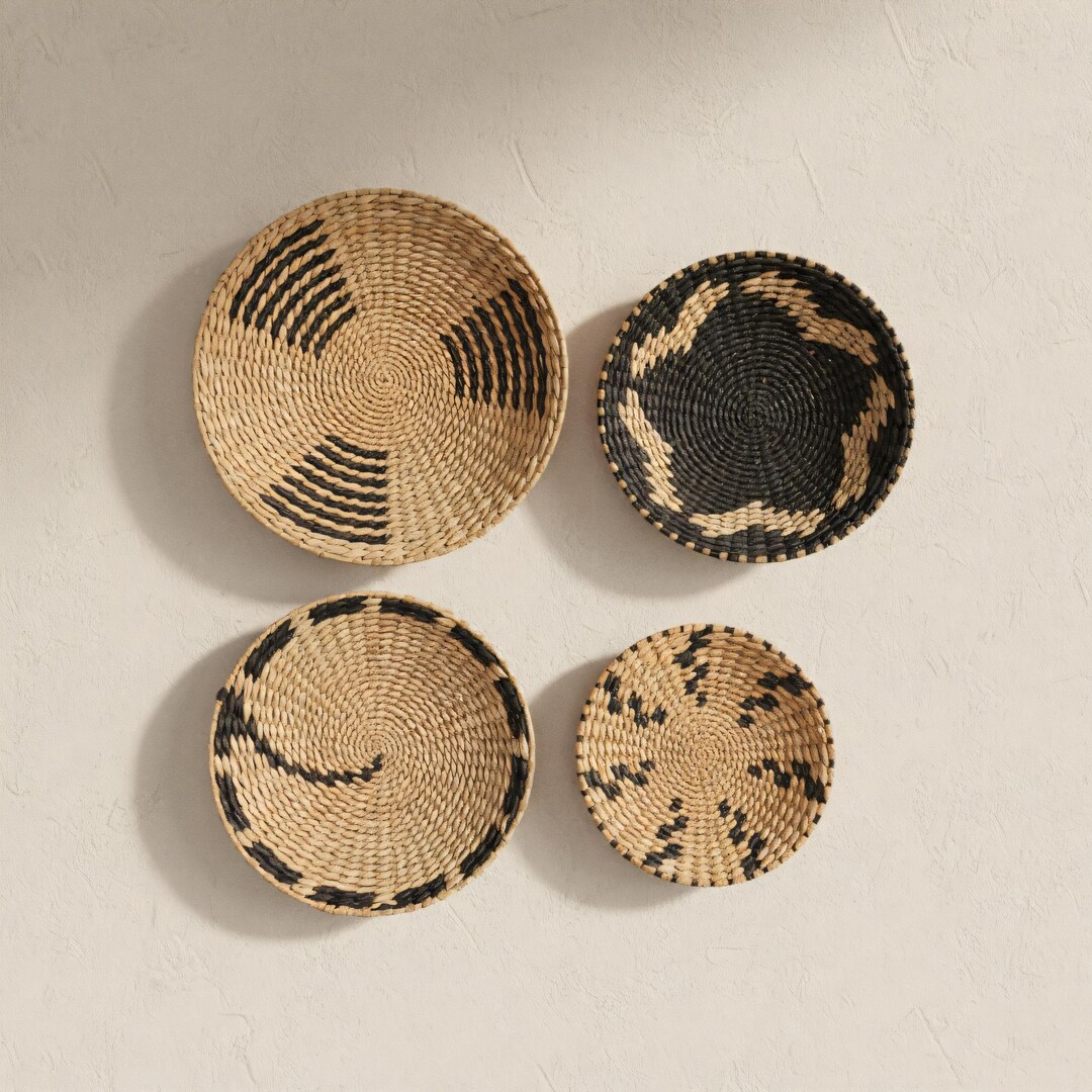 Boho Woven Wall Art Set – Natural Rattan Hanging Baskets, Neutral ...